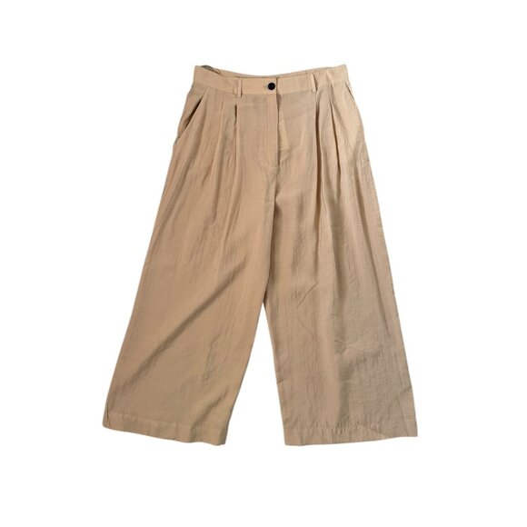 Zara Light Weight Flowy Khaki Wide Leg Pants XL NEW - Picture 1 of 5